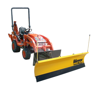 Meyer Drive Pro snow plow mounted on Kubota Tractor